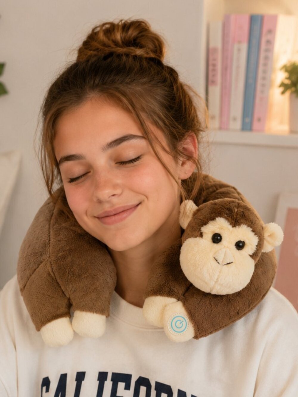 HealthTouch Monkey Neck Massager Plush Travel Pillow Vibrating Neck Cushion